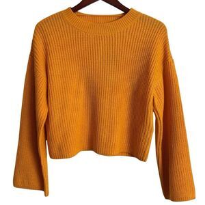Vero Moda Long Sleeve Radient Golden Yellow Cropped Knit Sweater Medium NEW